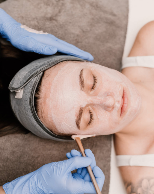 Client receiving a facial.